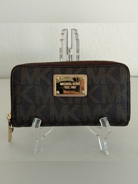 Michael Kors Signature Coated Canvas Logo Zip Around  Wallet
